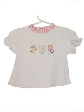 K1086 * Bright Future Floral Puff Sleeve Top White Pink Size 6/9M